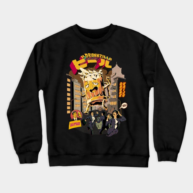 Drunk Beer Attack - Black Crewneck Sweatshirt by Ilustrata